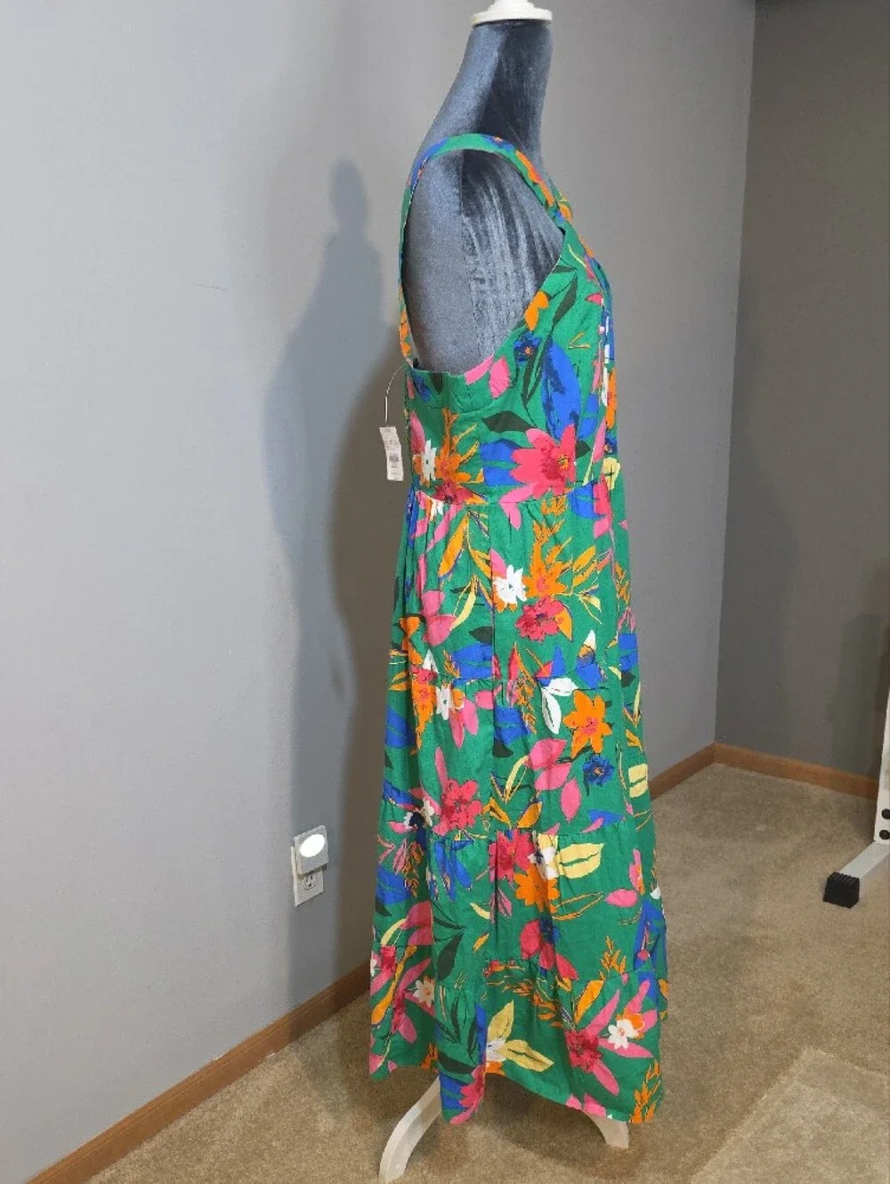 NWT J.Crew Green Tropical Floral Smocked Maxi Dress Cross Back Straps Sz 14